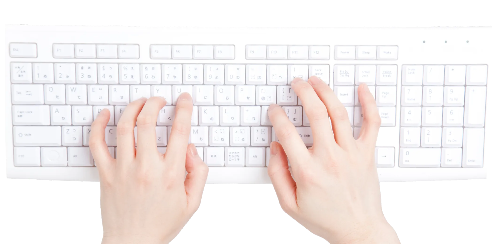 キーボードに両手を置いてタイピングしている様子